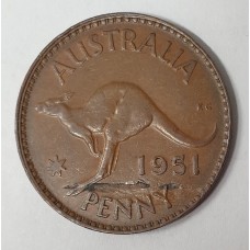 AUSTRALIA 1951 .ONE 1  PENNY . ERROR . NICE PLANCHET FLAW